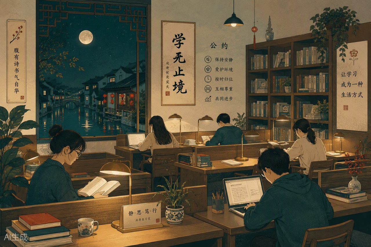 美刻共享自习室插画